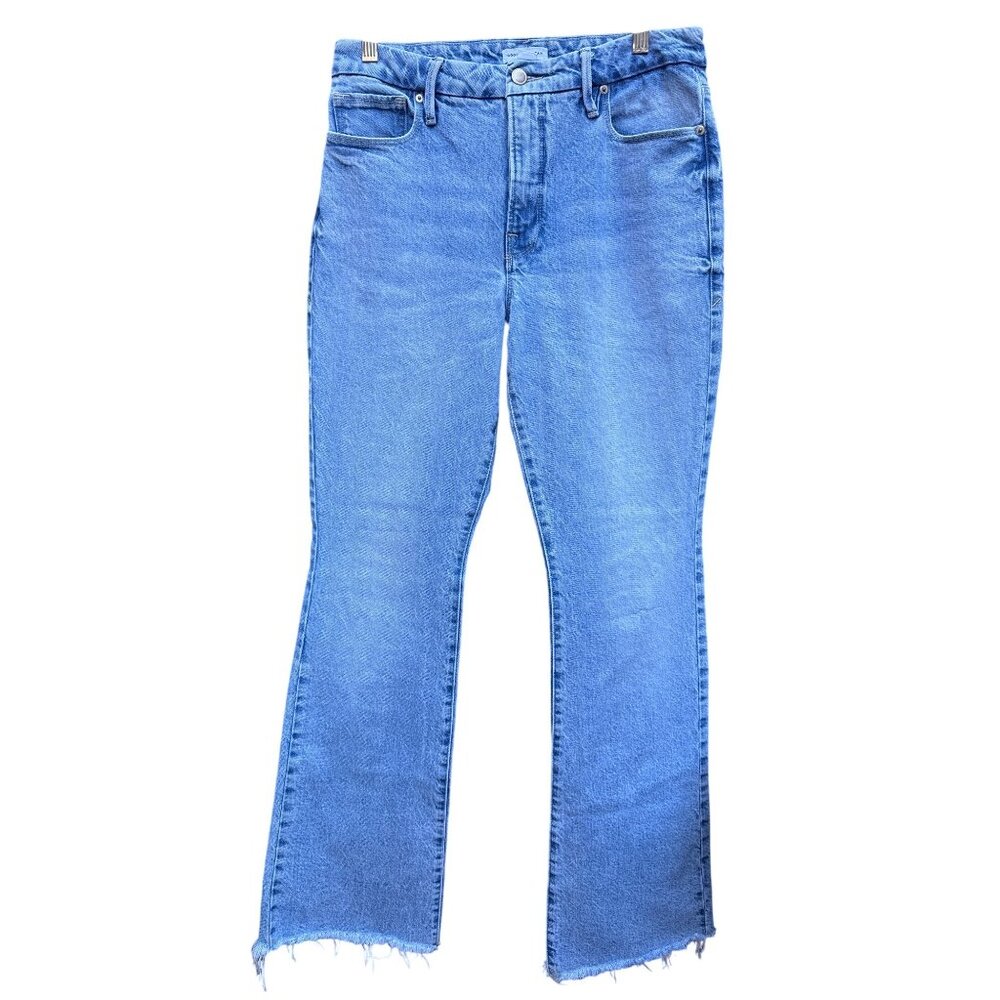 Good‎ American Blue Flare Boho Grunge Jeans Raw Hem Size 6 Cotton
